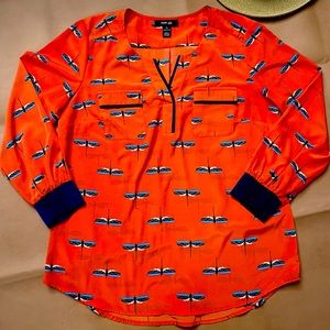 Style & Co bright pink blouse with dragonfly print. Size PL